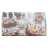 Rectangular wallet with printed images of desserts on a white background
