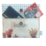 Retro Recipe Wallet made from 1960s Golden Circle Tropical Cook Book pages featuring pineapple recipes and vintage geometric lining