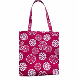 LyssyMay handprinted Tote bag with white floral pattern on a pink background