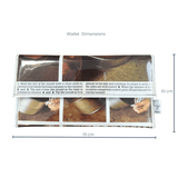 Instructions for a creme caramel mould with images and dimensions on a white background for the handmade wallet