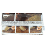 Handmade wallet featuring instructions for creme caramel coating on a with images of caramel being poured.