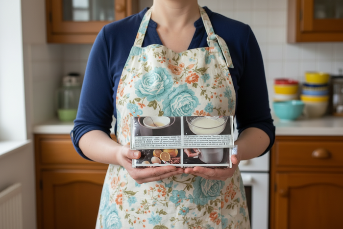 handmade wallet with recipe illustrations and text on a white background