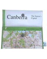 Handmade recycled map wallet featuring 1995 BP Explore Australia map of Canberra Southern Suburbs with magnetic snap closure
