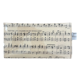 Rectangular pouch with sheet music design on a white background