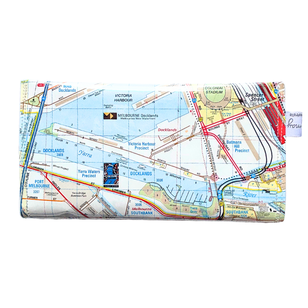 Recycled Street Map Wallet - Lyssy May Handmade Wallet recycled map of Melbourne Docklands and surrounds
