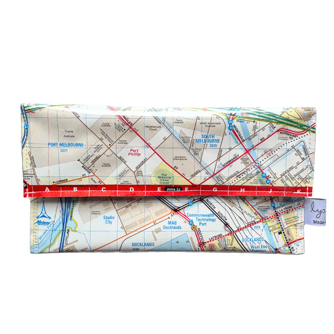 Recycled Street Map Wallet - Lyssy May Handmade Wallet recycled map of Melbourne Docklands and surrounds