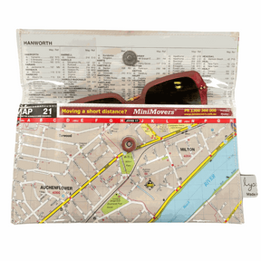 Recycled street map wallet featuring Brisbane River and suburbs Auchenflower, Milton, Toowong, West End