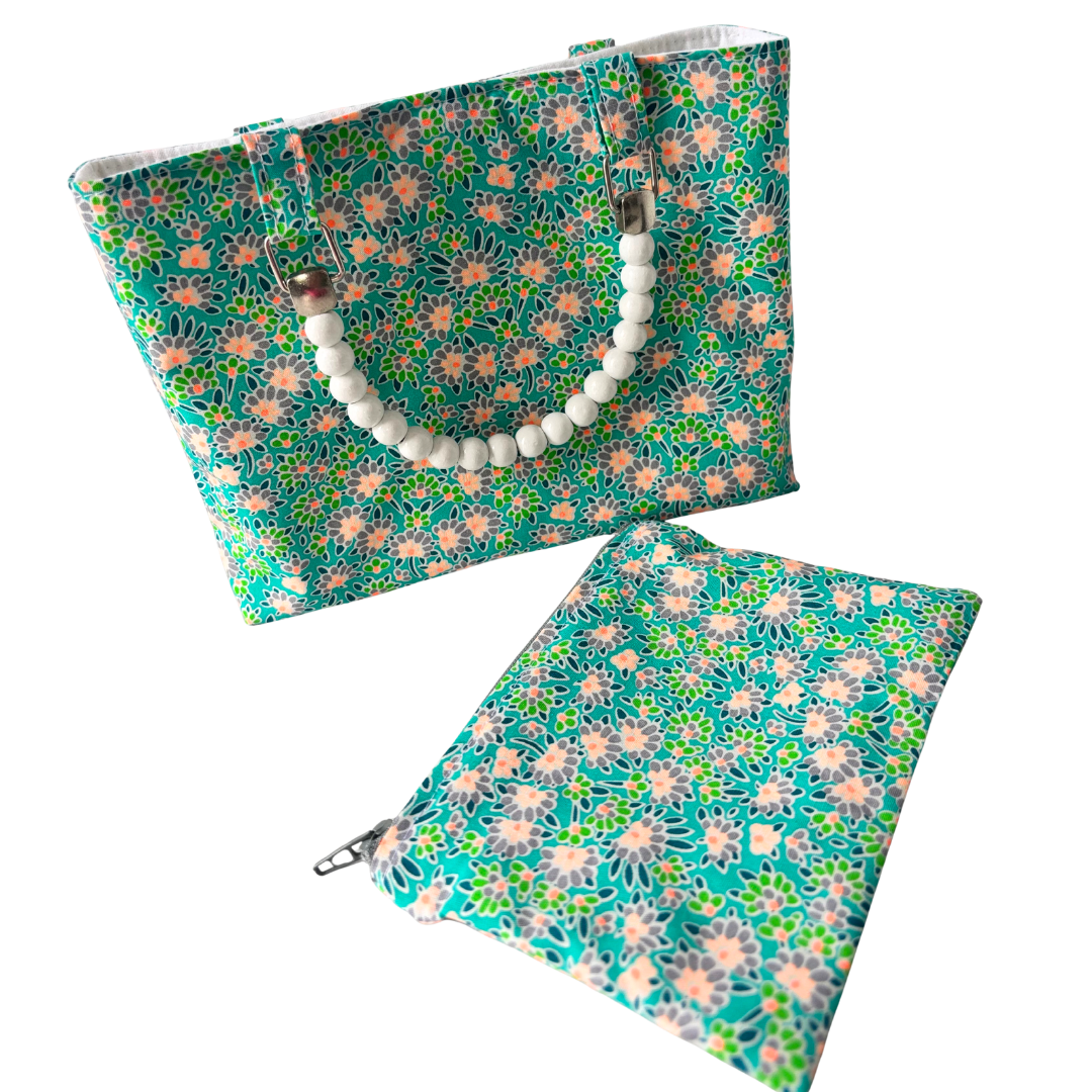 Charlotte in Green Floral Mini Fabric Bag + Matching Zip Purse