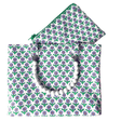 Purple floral mini fabric shopper bag with matching zip purse and wooden beaded handles