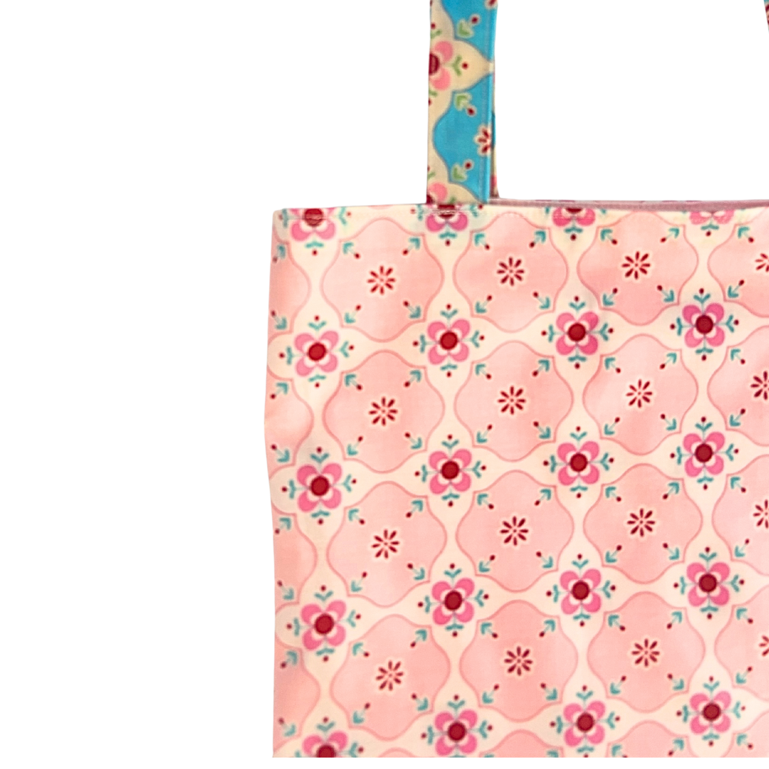 Pretty Oilcloth Magazine Size Tote by Lyssy May - Blue or Pink