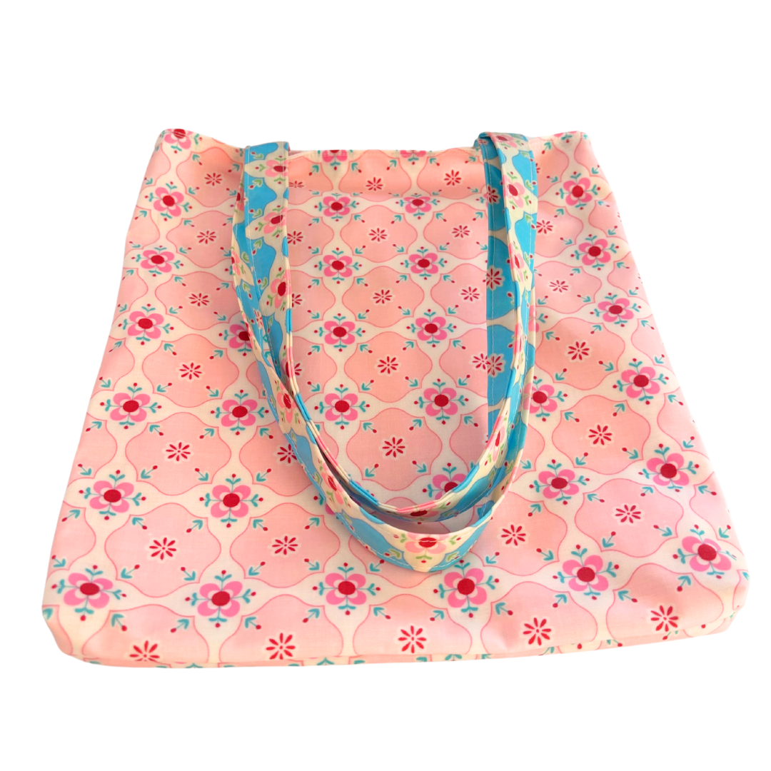 Pretty Oilcloth Magazine Size Tote by Lyssy May - Blue or Pink