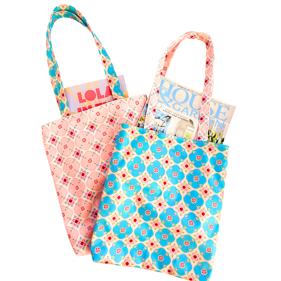 Pretty Oilcloth Magazine Size Tote by Lyssy May - Blue or Pink