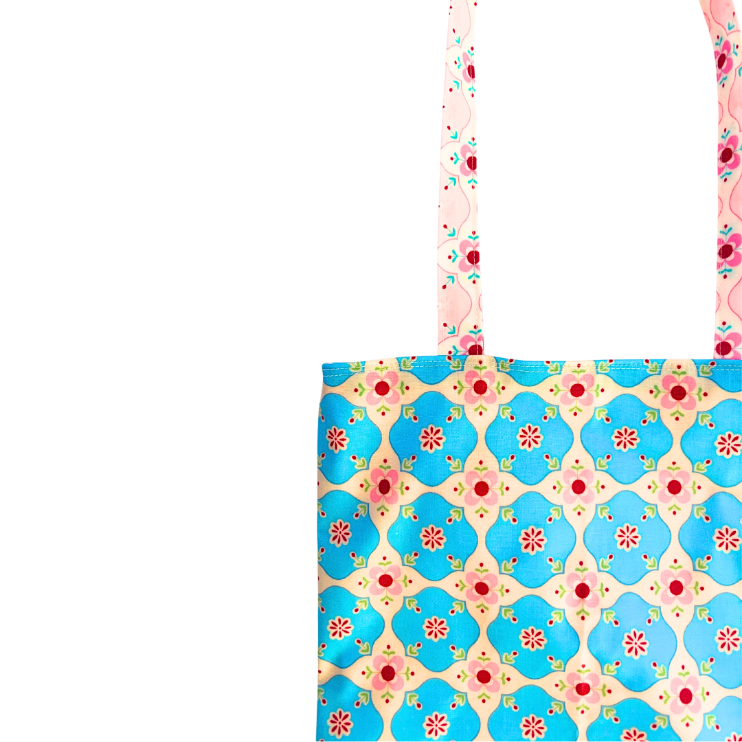 Pretty Oilcloth Magazine Size Tote by Lyssy May - Blue or Pink