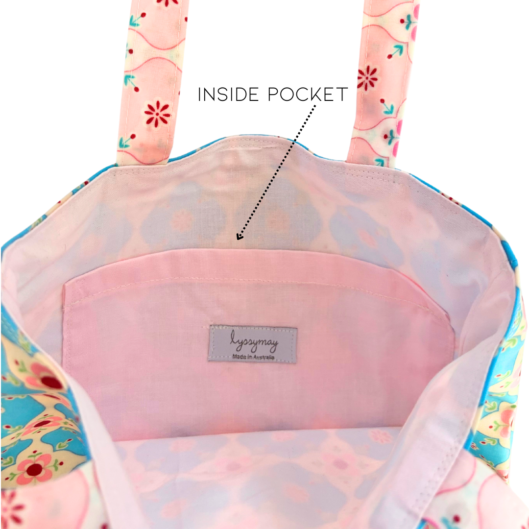 Pretty Oilcloth Magazine Size Tote by Lyssy May - Blue or Pink