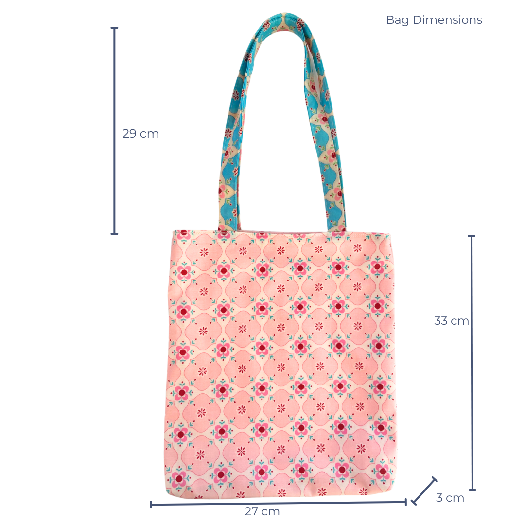 Pretty Oilcloth Magazine Size Tote by Lyssy May - Blue or Pink