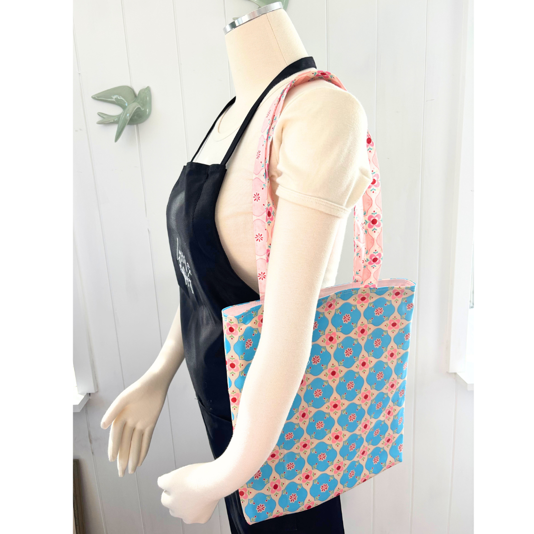Pretty Oilcloth Magazine Size Tote by Lyssy May - Blue or Pink