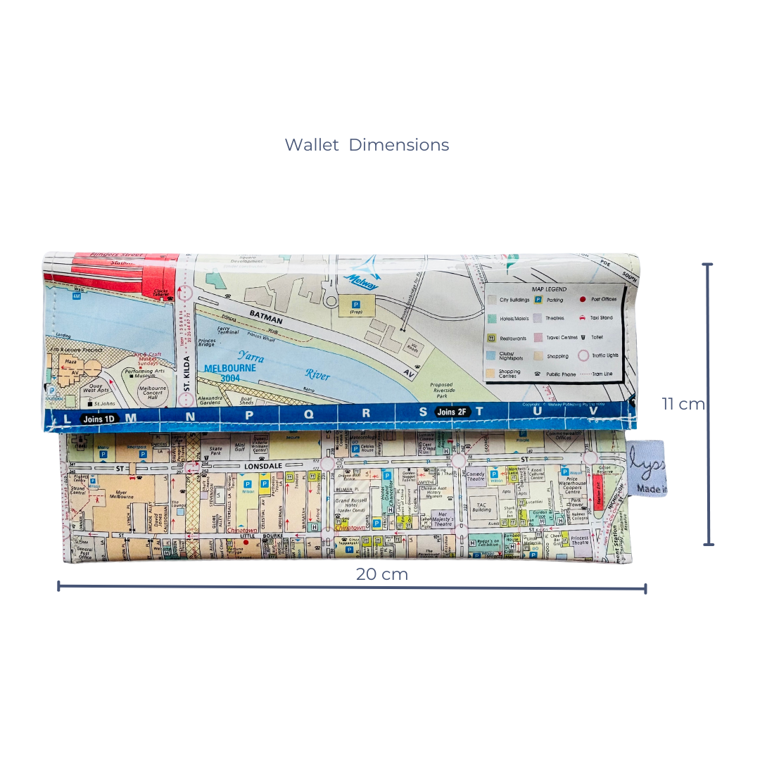 Recycled Street Map Wallet - Melbourne, Latrobe Street to Flinders Street, Fed Square