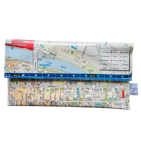 Recycled Street Map Wallet - Melbourne, Latrobe Street to Flinders Street, Fed Square