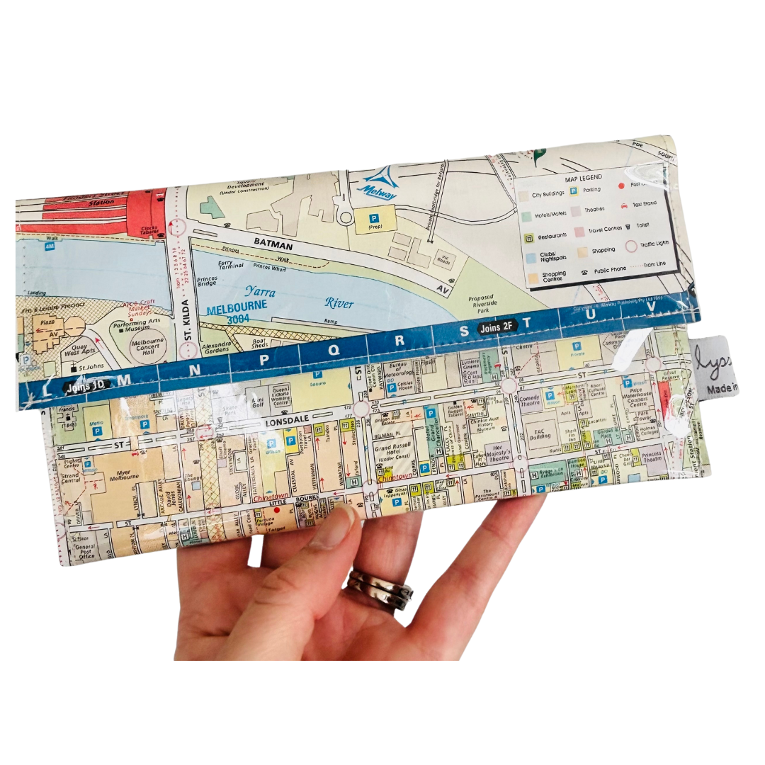 Recycled Street Map Wallet - Melbourne, Latrobe Street to Flinders Street, Fed Square