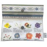 Lyssy May handmade wallet featuring pages from a vintage gardening book. Inside view showing magnetic clip closure.