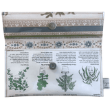 Lyssy May handmade wallet featuring pages from a vintage gardening book. Inside wallpaper lining with magnetic clip closure.