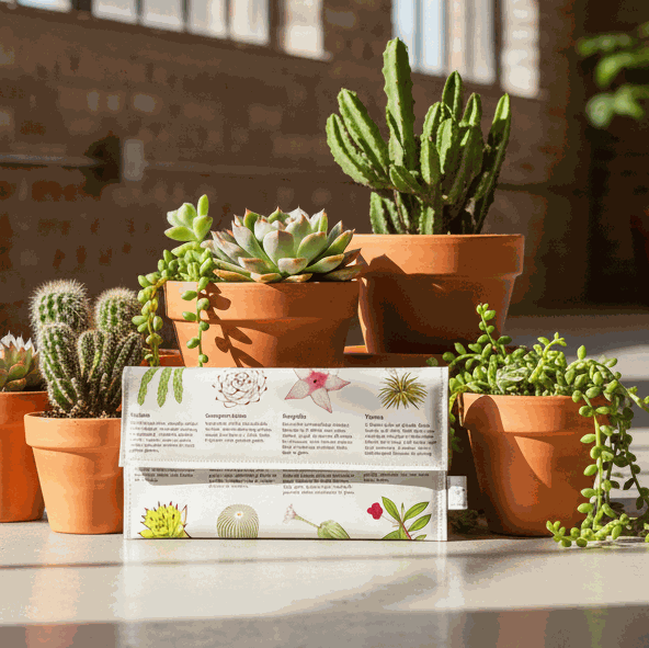 Vintage Garden Book Wallet with illustrated succulents aloe yucca agave on 1981 gardening book pages