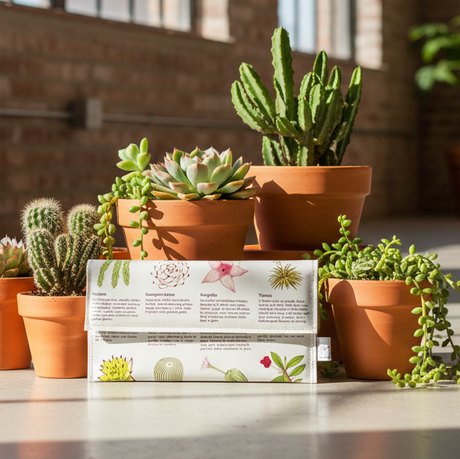 illustrated vintage wallet with cactus and succulents on a white background
