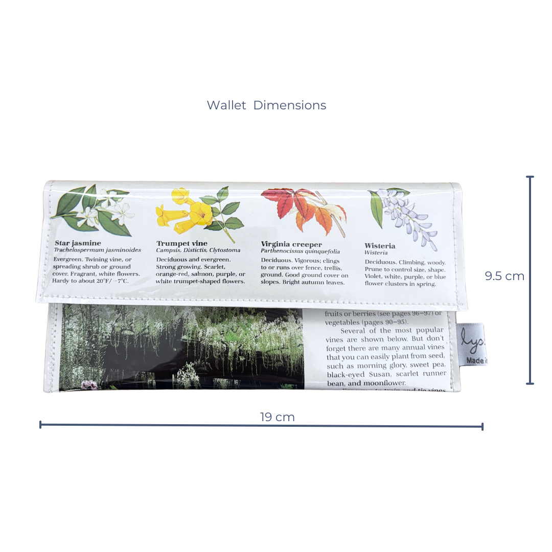 Floral wallet with dimensions on a white background