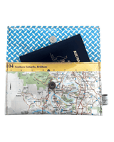 Recycled Street Map Wallet featuring Brisbane Southern Suburbs map with vintage geometric lining and magnetic closure