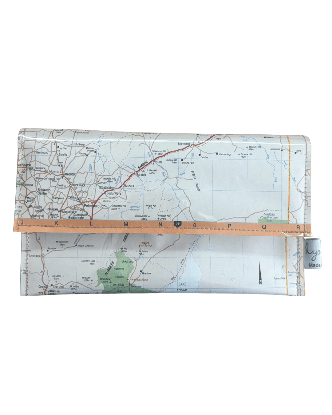 Recycled Map Wallet by LyssyMay South Australia Flinders ranges. Original paper covered in clear pvc. Front view.