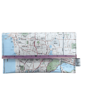 Recycled Street Map Wallet featuring Perth and Southern Suburbs map with Swan River and coastal beaches design