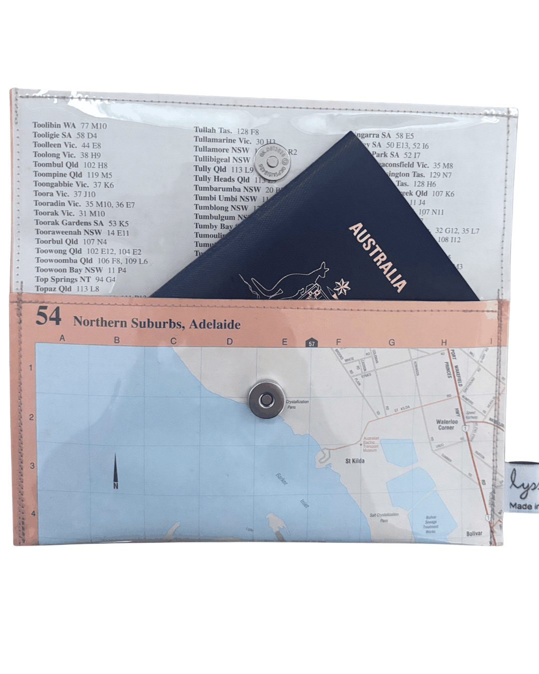 Recycled Map Wallet - SA - Adelaide Northern Coastline Suburbs