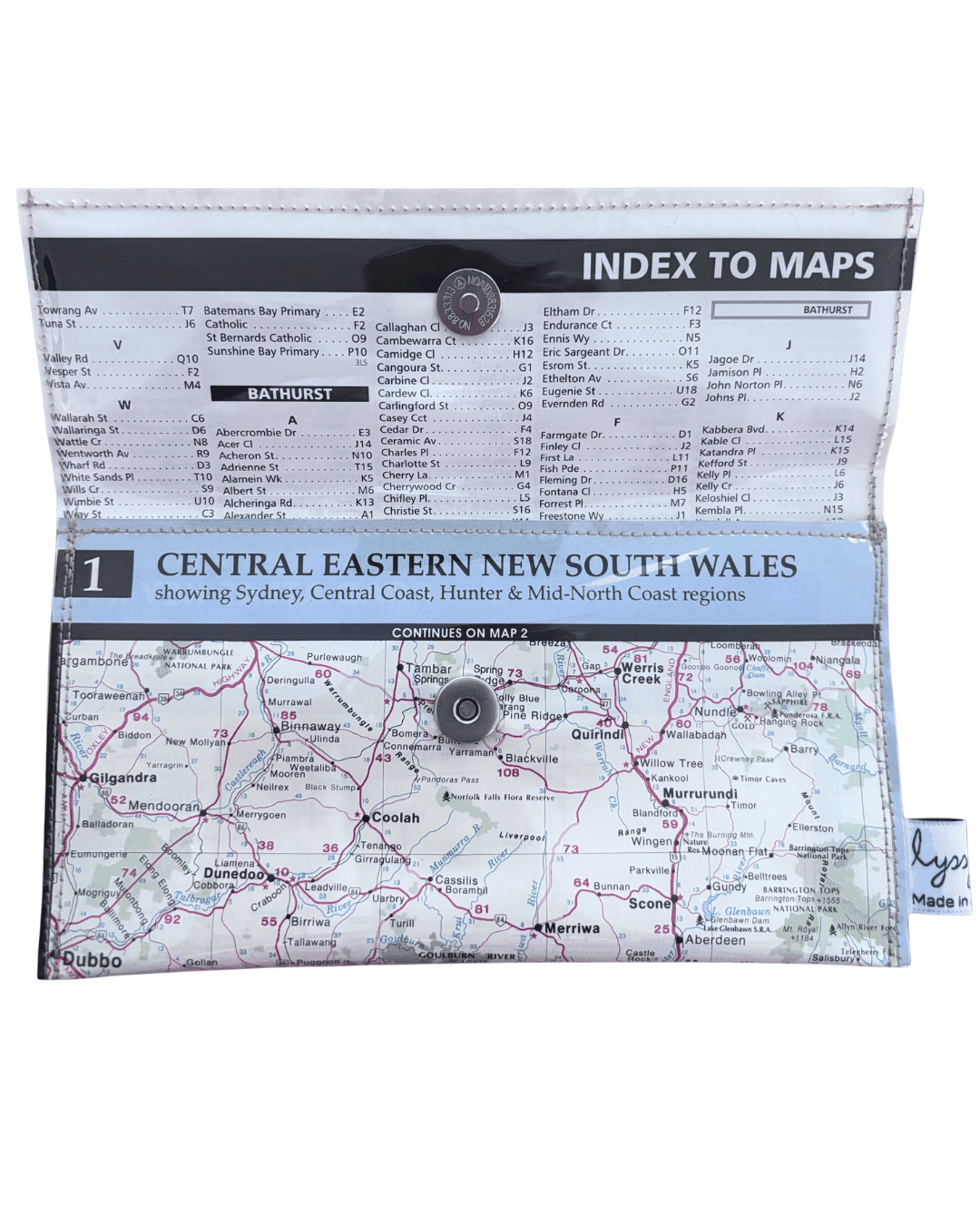 Recycled Street Map Wallet - Central Eastern New South Wales