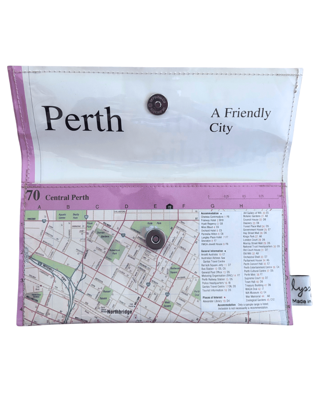 Recycled Map Wallet featuring Central Perth street map from 1995 BP Explore Australia atlas