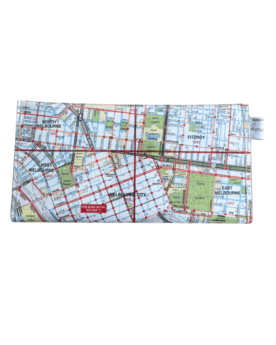 Handmade wallet by lyssymay featuring inner city melbourne suburbs. Back view of the wallet.
