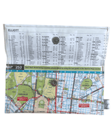 Handmade wallet by lyssymay featuring inner city melbourne suburbs. Inside view showing that the wallet is lined with an index page from the street directory and closes with a magnetic clip.