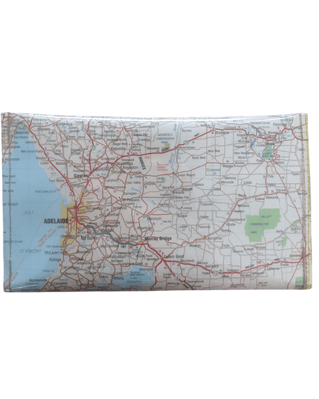 Wallet Map of Adelaide with roads and landmarks on a white background