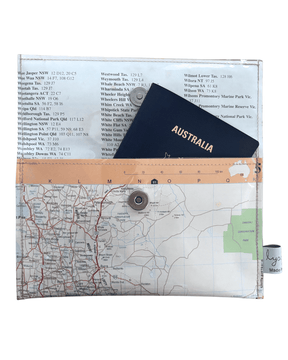 Recycled Map Wallet featuring Adelaide and surrounding South Australian regions made from a 1995 Australian Road Atlas page