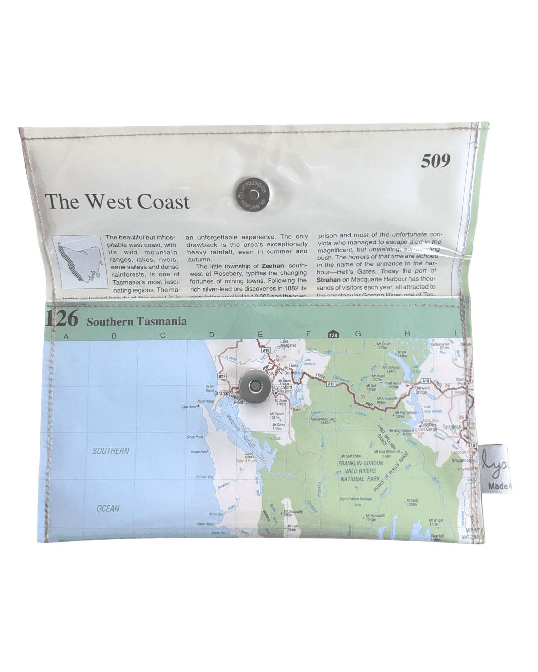 Recycled Street Map Wallet - Southern Tasmania, King Island, Flinders Island