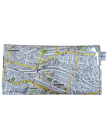 Pouch with a map design on a white background