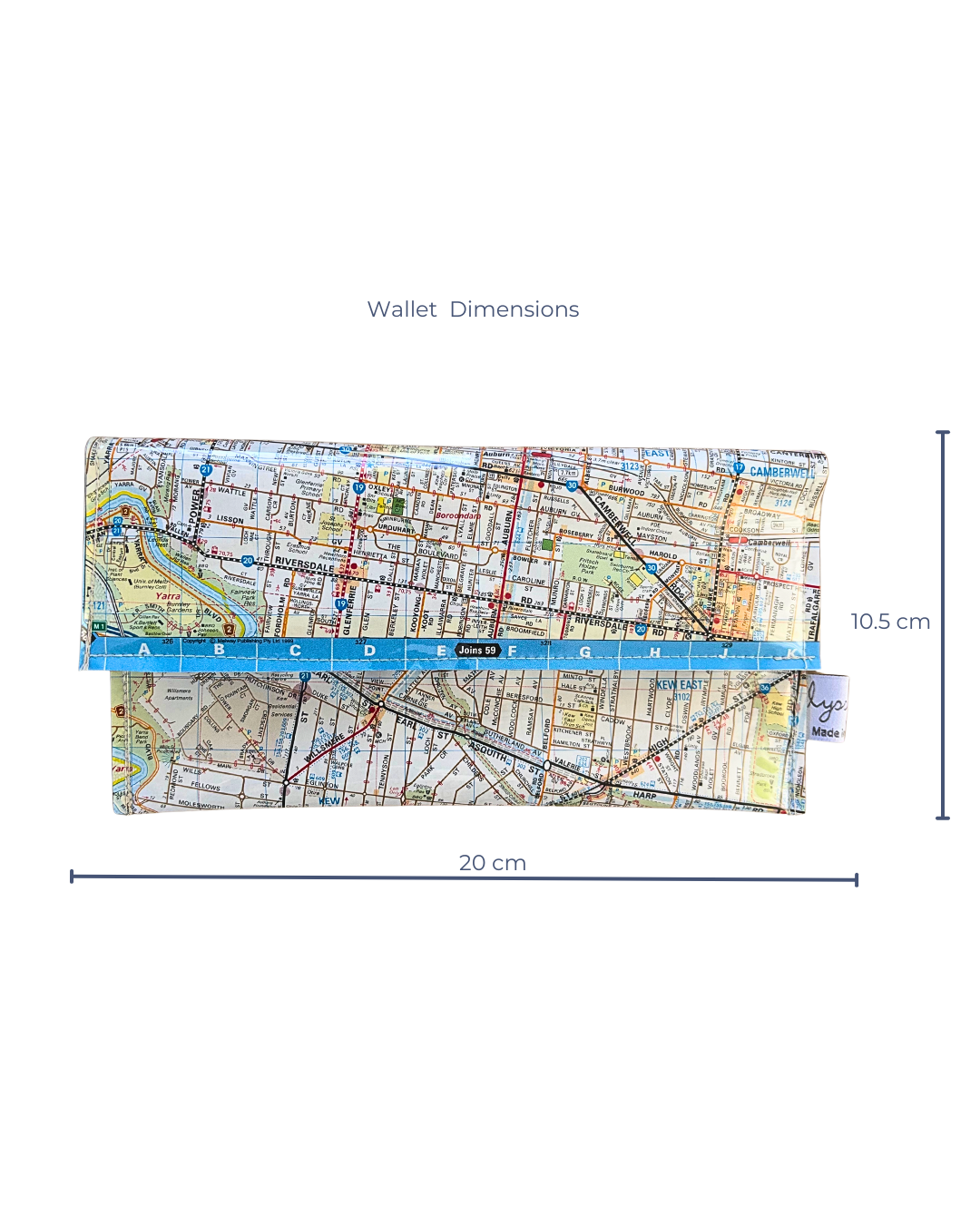 Recycled Street Map Wallet - Lyssy May Handmade Wallet recycled map of Kew, Hawthorn, Camberwell