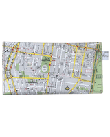 Map-patterned wallet backview on a white background