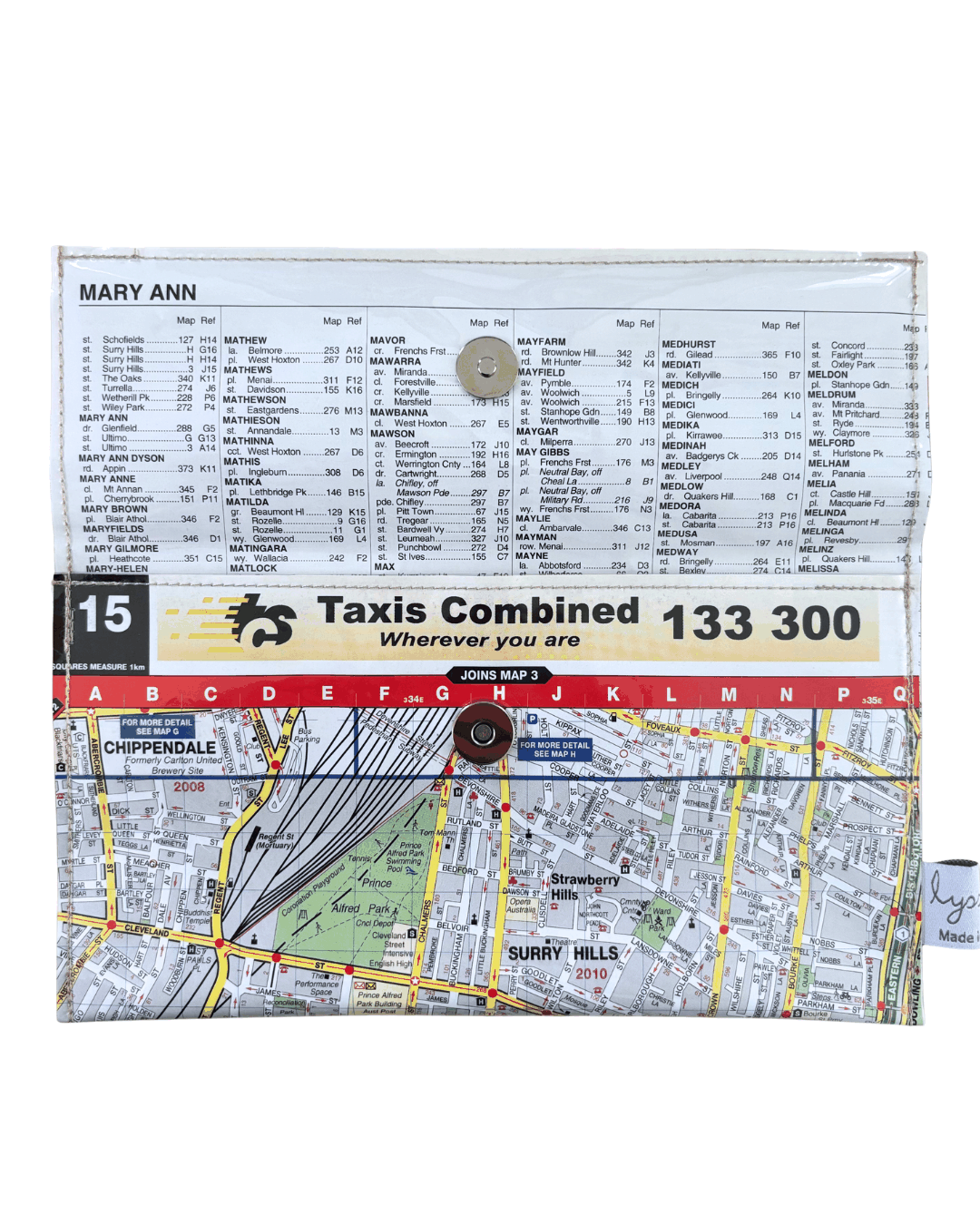 Map wallet with taxi combined information and contact details on a white background