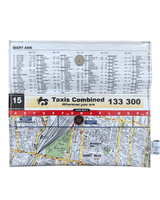 Map wallet with taxi combined information and contact details on a white background