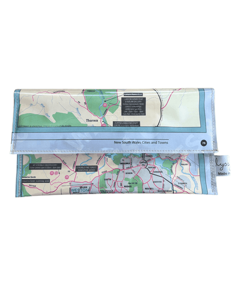 Recycled Map Wallet by LyssyMay canberra suburbs front view.