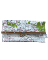 Lyssy May wallet using map of Central Northern Victoria with a clear plastic cover. Front view of wallet.