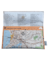 Wallet Map of South Eastern South Australia with a clear plastic cover and orange border.