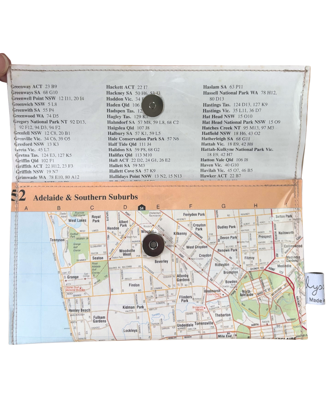 Recycled Street Map Wallet - Adelaide and Southern Suburbs