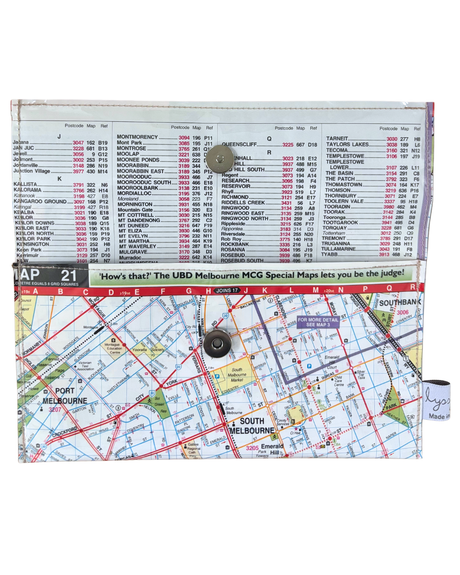 Recycled Street Map Wallet - Lyssy May Handmade Wallet recycled map of Albert Park, Middle Park, South Melbourne, Port Melbourne