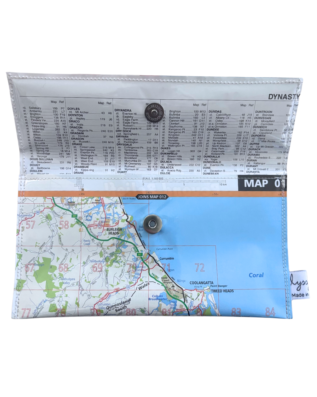 Recycled Street Map Wallet - Southern Gold Coast and Tweed - Burleigh to Mooball